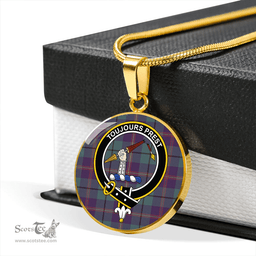 Scottish Carmichael Weathered 2 Clan Tartan Circle Necklace - Crest Classic Scottish Plaid Tartan Plaid