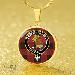 Scottish MacGregor Rob Roy (Gregor Red & Black) Weathered Clan Tartan Circle Necklace - Crest Classic Scottish Plaid Tartan Plaid