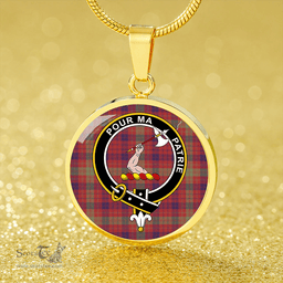 Scottish MacTier Weathered Clan Tartan Circle Necklace - Crest Classic Scottish Plaid Tartan Plaid