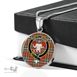 Scottish MacFarlane Red Ancient Clan Tartan Circle Necklace - Crest Classic Scottish Plaid Tartan Plaid