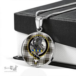 Scottish MacFie B&W (MacPhee B&W) Weathered Clan Tartan Circle Necklace - Crest Classic Scottish Plaid Tartan Plaid