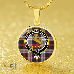 Scottish MacKintosh Dress Weathered Clan Tartan Circle Necklace - Crest Classic Scottish Plaid Tartan Plaid