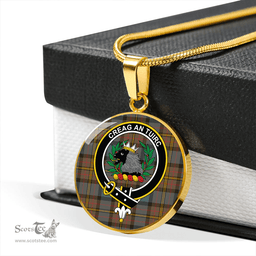 Scottish MacLaren Weathered Clan Tartan Circle Necklace - Crest Classic Scottish Plaid Tartan Plaid