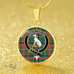 Scottish Hunter Old Ancient Clan Tartan Circle Necklace - Crest Classic Scottish Plaid Tartan Plaid