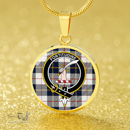 Scottish MacRae of Conchra Modern Clan Tartan Circle Necklace - Crest Classic Scottish Plaid Tartan Plaid