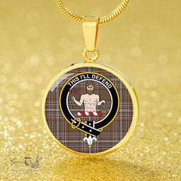 Scottish MacFarlane Hunting Weathered Clan Tartan Circle Necklace - Crest Classic Scottish Plaid Tartan Plaid