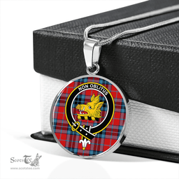Scottish MacTavish (Thompson Red) Modern Clan Tartan Circle Necklace - Crest Classic Scottish Plaid Tartan Plaid