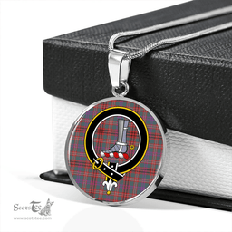 Scottish MacCall Weathered Clan Tartan Circle Necklace - Crest Classic Scottish Plaid Tartan Plaid