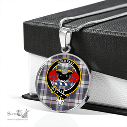 Scottish MacLeod of California Weathered Clan Tartan Circle Necklace - Crest Classic Scottish Plaid Tartan Plaid