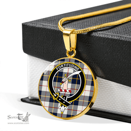 Scottish MacRae of Conchra Modern Clan Tartan Circle Necklace - Crest Classic Scottish Plaid Tartan Plaid