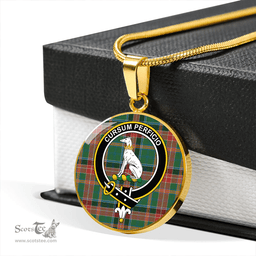 Scottish Hunter Old Ancient Clan Tartan Circle Necklace - Crest Classic Scottish Plaid Tartan Plaid
