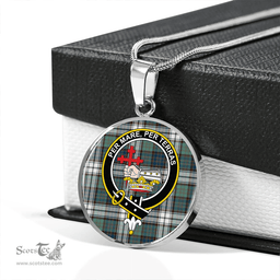Scottish MacDonald Dress Muted Blue Special Weathered Clan Tartan Circle Necklace - Crest Classic Scottish Plaid Tartan Plaid