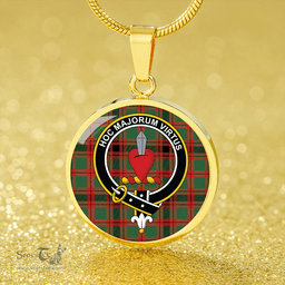 Scottish Logan #2 Modern Clan Tartan Circle Necklace - Crest Classic Scottish Plaid Tartan Plaid