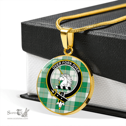 Scottish Cunningham Dress Green Clan Tartan Circle Necklace - Crest Classic Scottish Plaid Tartan Plaid