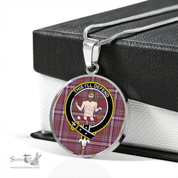 Scottish MacFarlane Lord Lyon sett Weathered Clan Tartan Circle Necklace - Crest Classic Scottish Plaid Tartan Plaid