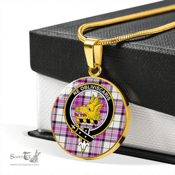 Scottish MacKellar Dress Cerise Clan Tartan Circle Necklace - Crest Classic Scottish Plaid Tartan Plaid