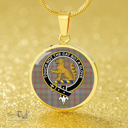 Scottish MacPherson of Glentruim Weathered Clan Tartan Circle Necklace - Crest Classic Scottish Plaid Tartan Plaid