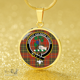 Scottish Burnett of Powis Ancient Clan Tartan Circle Necklace - Crest Classic Scottish Plaid Tartan Plaid