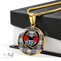 Scottish MacLeod of California Weathered Clan Tartan Circle Necklace - Crest Classic Scottish Plaid Tartan Plaid