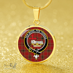 Scottish MacDonald of Belfinlay Modern Clan Tartan Circle Necklace - Crest Classic Scottish Plaid Tartan Plaid