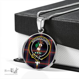 Scottish Watt (Wate) Modern Clan Tartan Circle Necklace - Crest Classic Scottish Plaid Tartan Plaid