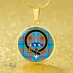 Scottish Traill (Trayle) Weathered Clan Tartan Circle Necklace - Crest Classic Scottish Plaid Tartan Plaid
