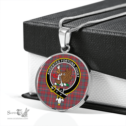 Scottish MacKinnon Weathered Clan Tartan Circle Necklace - Crest Classic Scottish Plaid Tartan Plaid