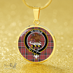 Scottish Graham Red Weathered Clan Tartan Circle Necklace - Crest Classic Scottish Plaid Tartan Plaid