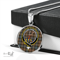 Scottish Rollo Weathered Clan Tartan Circle Necklace - Crest Classic Scottish Plaid Tartan Plaid
