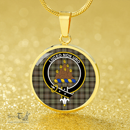 Scottish MacKenzie Hunting; Brown Weathered Clan Tartan Circle Necklace - Crest Classic Scottish Plaid Tartan Plaid