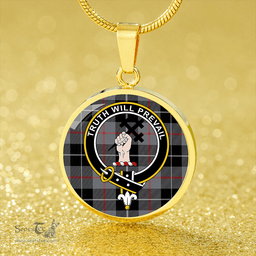 Scottish Thomson Grey #2 (Thompson Grey #2) Ancient Clan Tartan Circle Necklace - Crest Classic Scottish Plaid Tartan Plaid