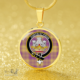 Scottish MacLachlan Chief's Dress; Blue Weathered Clan Tartan Circle Necklace - Crest Classic Scottish Plaid Tartan Plaid