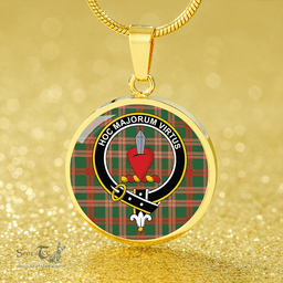 Scottish Logan #3 Ancient Clan Tartan Circle Necklace - Crest Classic Scottish Plaid Tartan Plaid