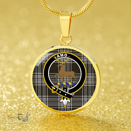 Scottish Scott Black & White Weathered Clan Tartan Circle Necklace - Crest Classic Scottish Plaid Tartan Plaid