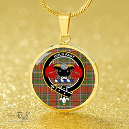 Scottish MacLeod of Gesto Ancient Clan Tartan Circle Necklace - Crest Classic Scottish Plaid Tartan Plaid