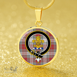 Scottish Warden Weathered Clan Tartan Circle Necklace - Crest Classic Scottish Plaid Tartan Plaid