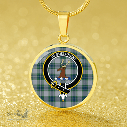 Scottish Fraser Arisaid Green Clan Tartan Circle Necklace - Crest Classic Scottish Plaid Tartan Plaid