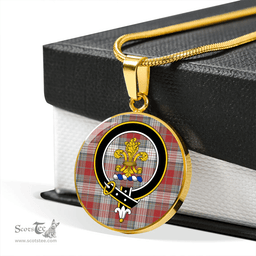 Scottish Warden Weathered Clan Tartan Circle Necklace - Crest Classic Scottish Plaid Tartan Plaid