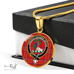 Scottish Burnett of Leys Modern Clan Tartan Circle Necklace - Crest Classic Scottish Plaid Tartan Plaid