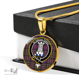 Scottish MacCallum of Berwick Weathered Clan Tartan Circle Necklace - Crest Classic Scottish Plaid Tartan Plaid