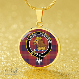 Scottish MacEdward (MacGregor Hastie) Weathered Clan Tartan Circle Necklace - Crest Classic Scottish Plaid Tartan Plaid