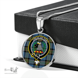 Scottish MacLaren of Broich Ancient Clan Tartan Circle Necklace - Crest Classic Scottish Plaid Tartan Plaid