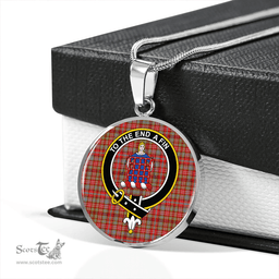 Scottish Ogilvie of Airlie Modern Clan Tartan Circle Necklace - Crest Classic Scottish Plaid Tartan Plaid