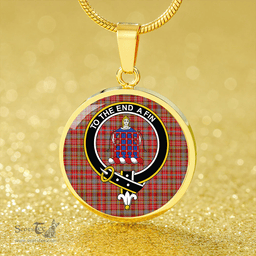 Scottish Ogilvie of Airlie Modern Clan Tartan Circle Necklace - Crest Classic Scottish Plaid Tartan Plaid