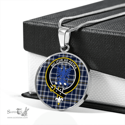Scottish Ochterlony (Auchterlony) Modern Clan Tartan Circle Necklace - Crest Classic Scottish Plaid Tartan Plaid