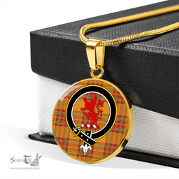 Scottish MacBrair Ancient Clan Tartan Circle Necklace - Crest Classic Scottish Plaid Tartan Plaid