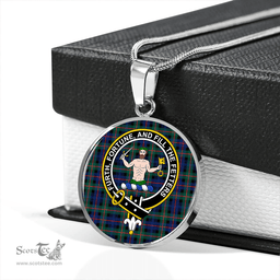 Scottish Murray of Atholl (Murray) Modern Clan Tartan Circle Necklace - Crest Classic Scottish Plaid Tartan Plaid