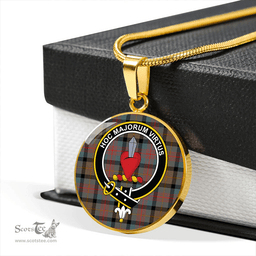 Scottish Logan Weathered Clan Tartan Circle Necklace - Crest Classic Scottish Plaid Tartan Plaid