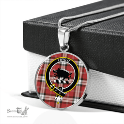 Scottish Nisbet Dress Rose (Nisbit Dress Rose) Weathered Clan Tartan Circle Necklace - Crest Classic Scottish Plaid Tartan Plaid