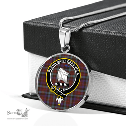 Scottish Tennant Weathered Clan Tartan Circle Necklace - Crest Classic Scottish Plaid Tartan Plaid